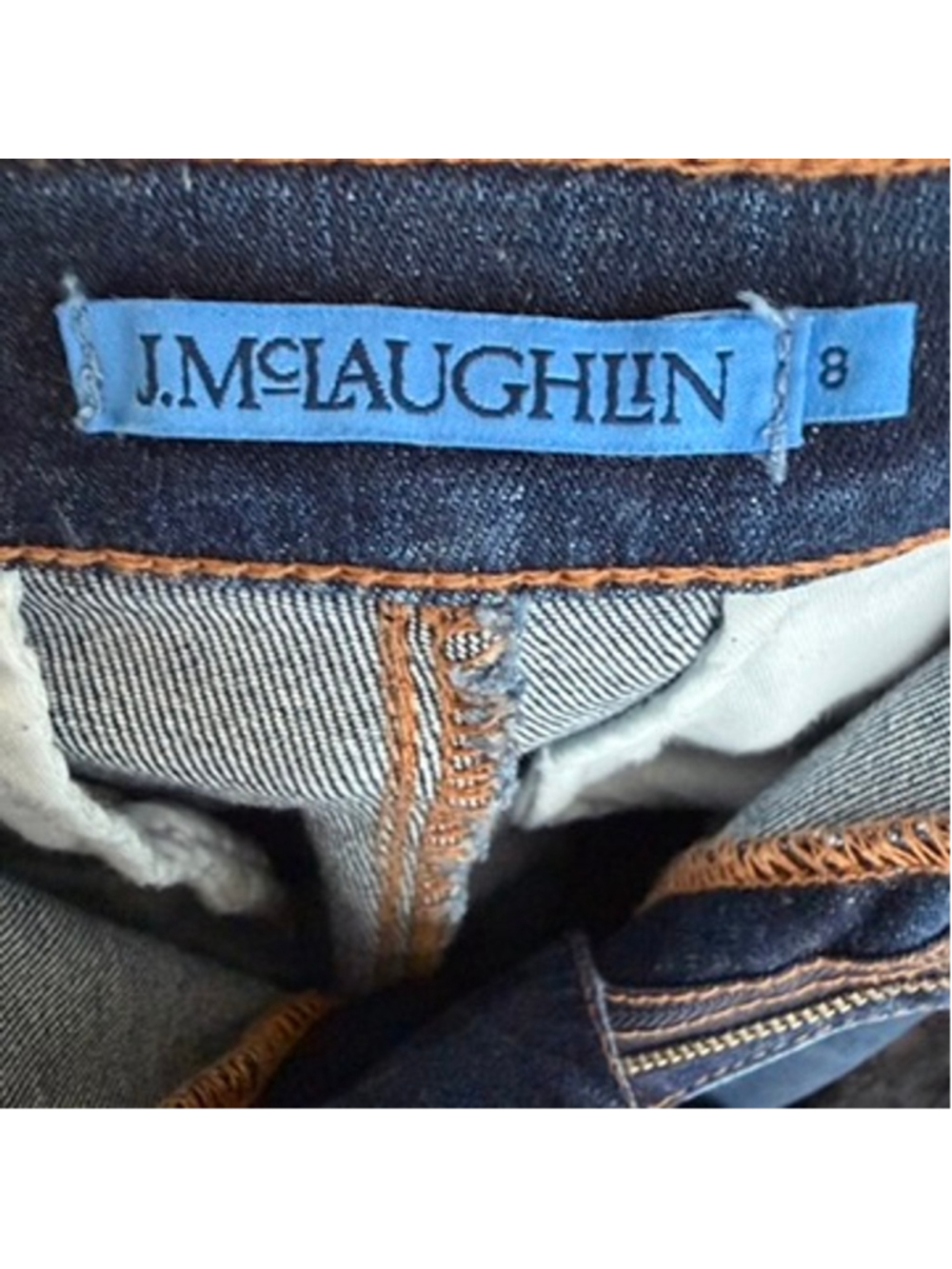 J. McLaughlin Wide Leg Jeans Dark Denim Stretch Buckle Bit Trouser Preppy Size 8 - Picture 12 of 12
